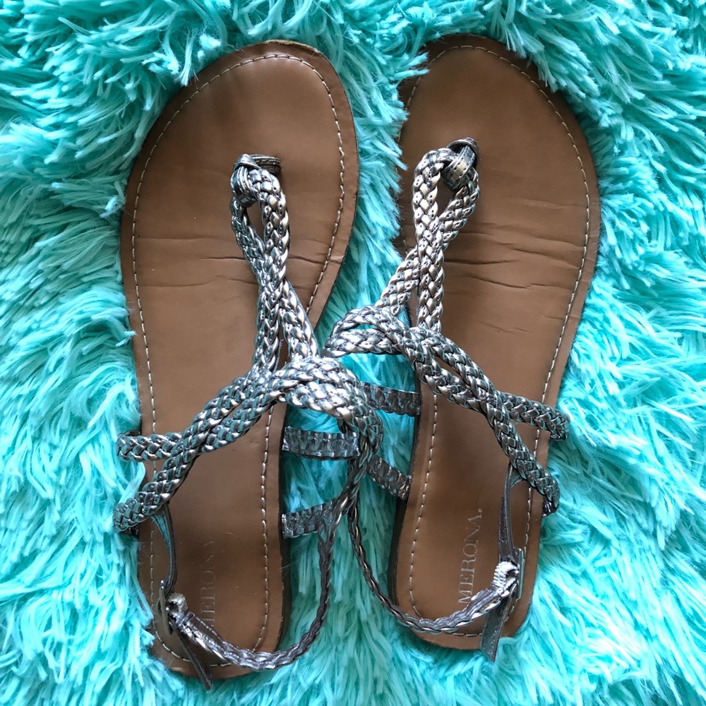 MERONA silver rope design thong sandal size 8
